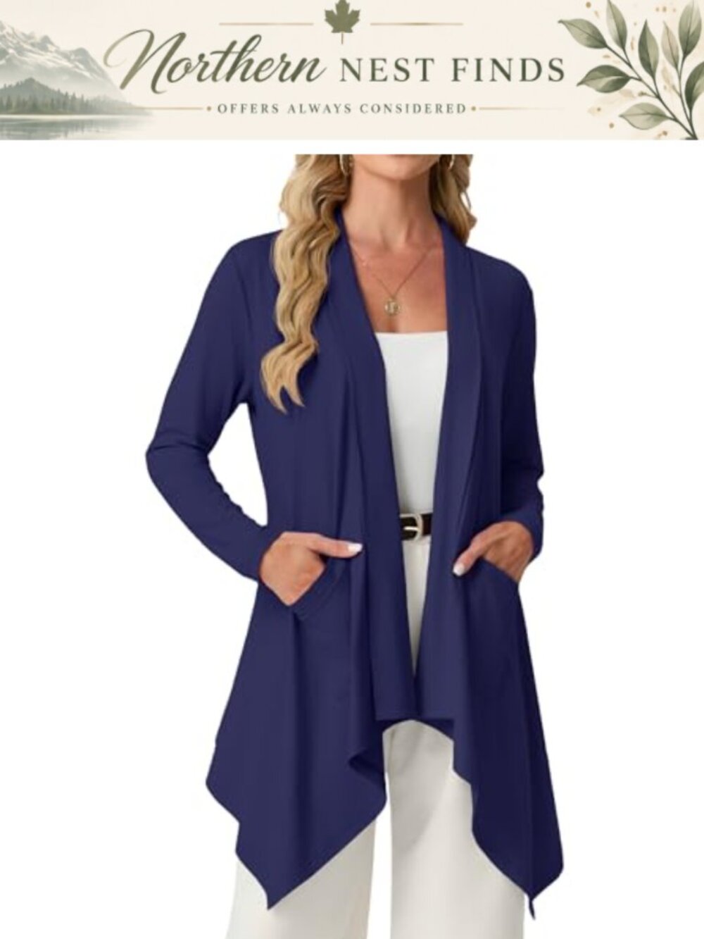 Lightweight Open Front Cardigan Women Long Sleeve High Low Hem Knit with Pockets
